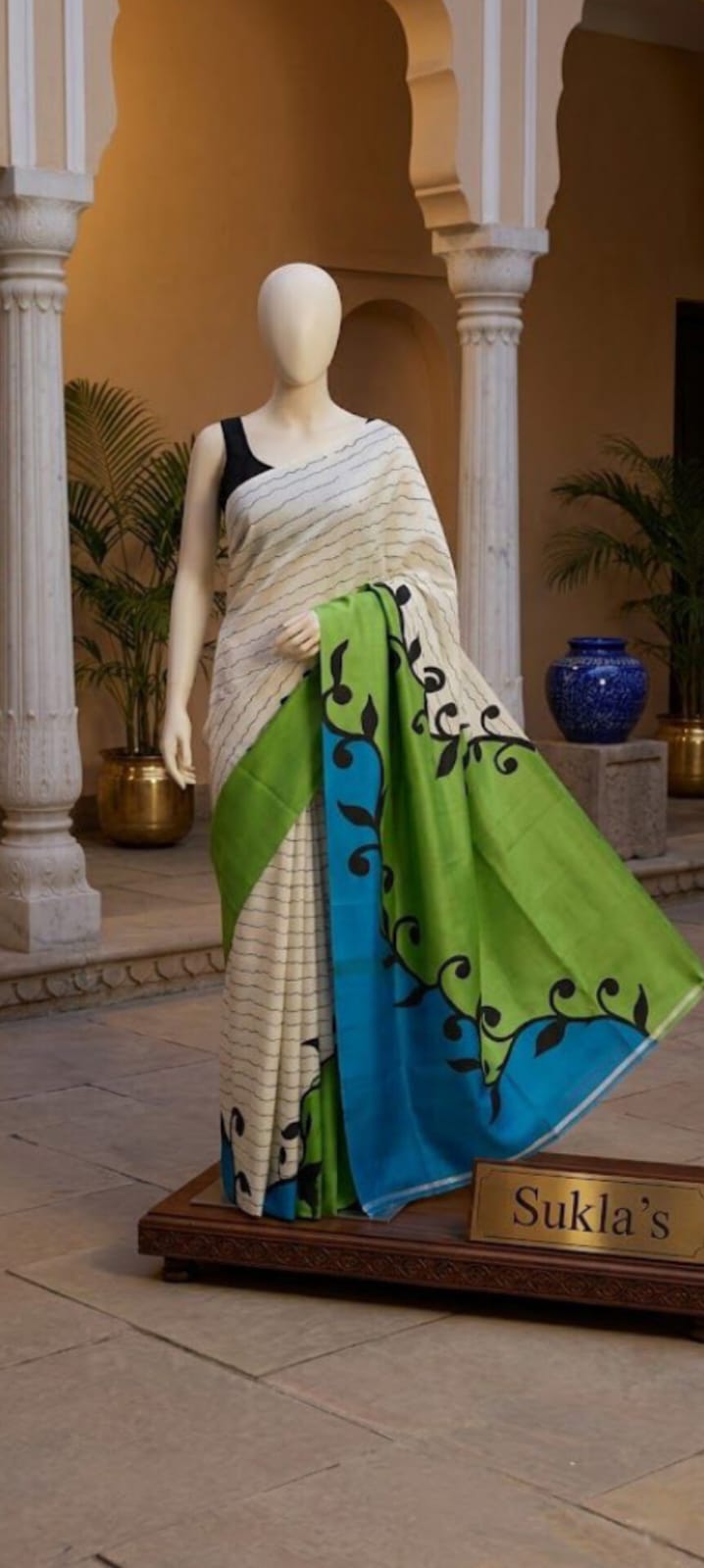 The Meadow & Ocean Hand-Painted Silk Saree