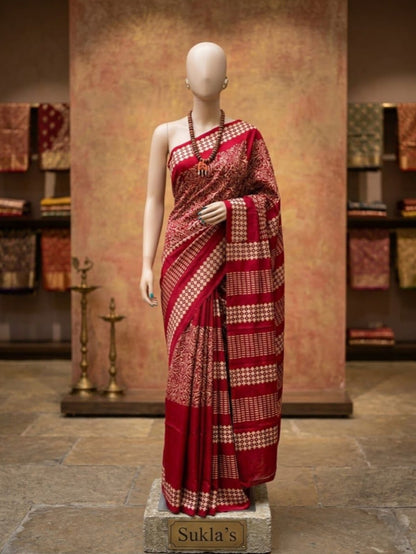 Artisanal Maroon Pure Handblock Drape