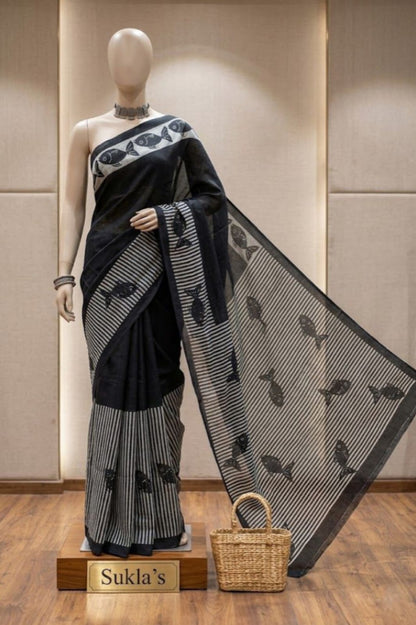 Charcoal Fish Stripe Silk Edit