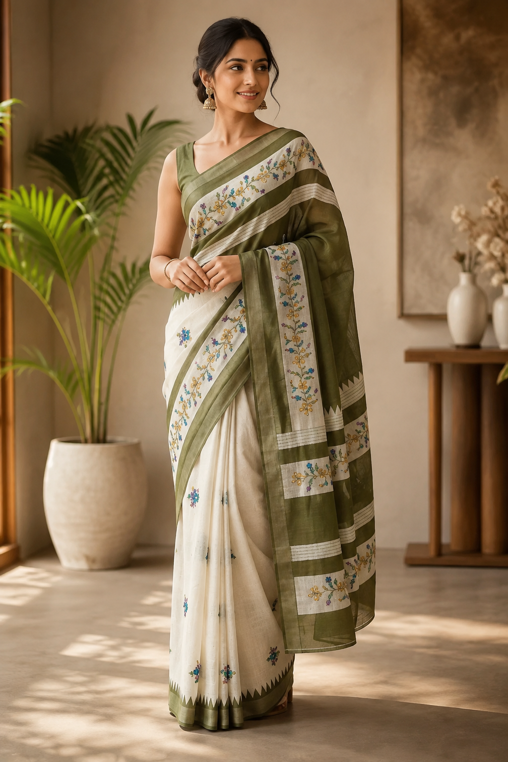 The Olivine Muse Linen Cotton Saree