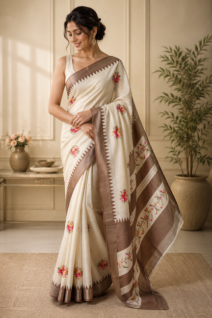 Mrittika Floral Linen Cotton Saree