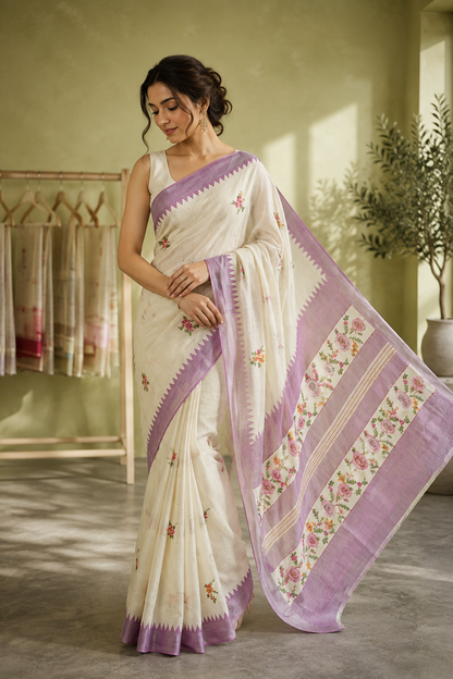The Mauve Blossom Linen Cotton Saree
