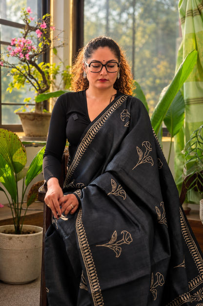The Obsidian Motif Pure Silk Saree