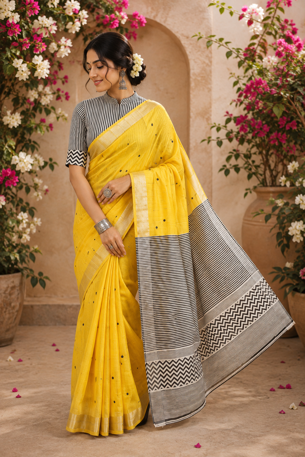 The Saffron Chevron Pure Silk Saree