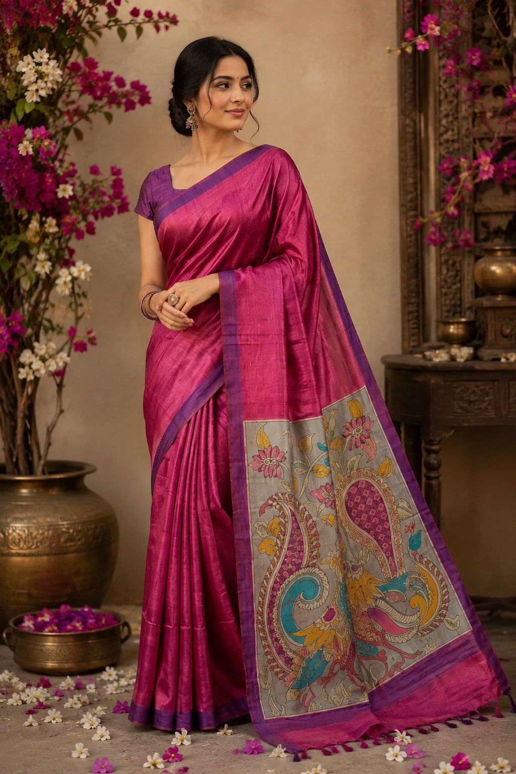 The Magenta Peafowl Pure Silk Saree