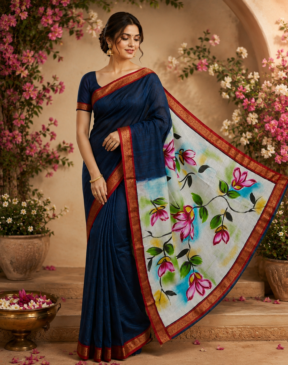 Cosmic Bloom Hand-Painted Maheswari