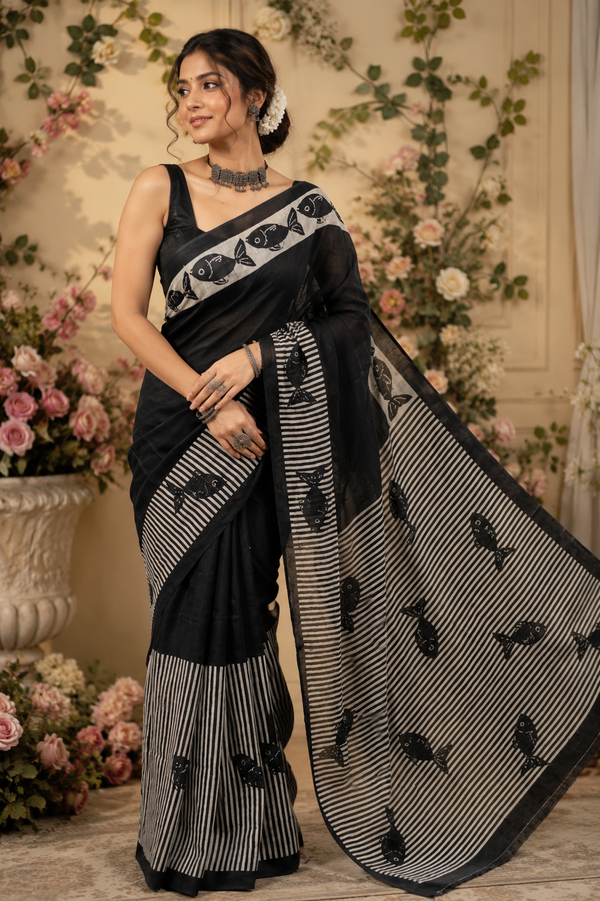 Charcoal Fish Stripe Silk Edit