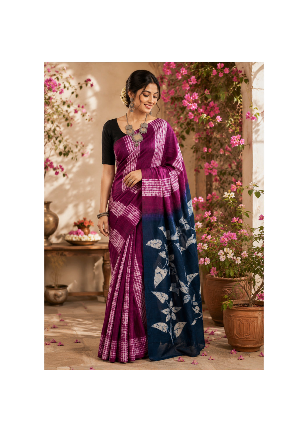 Twilight Bloom Shibori Saree