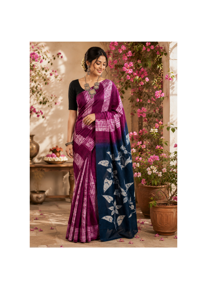 Twilight Bloom Shibori Saree