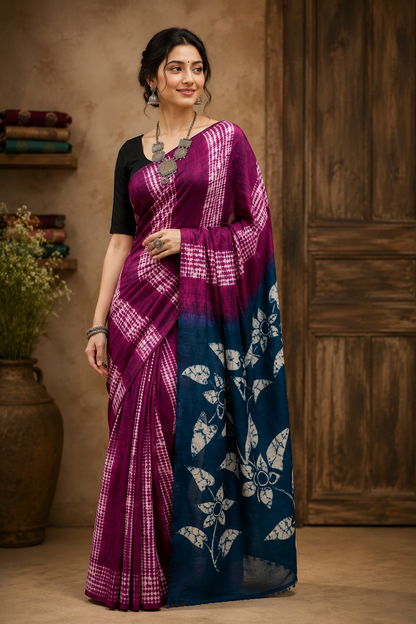 Twilight Bloom Shibori Saree