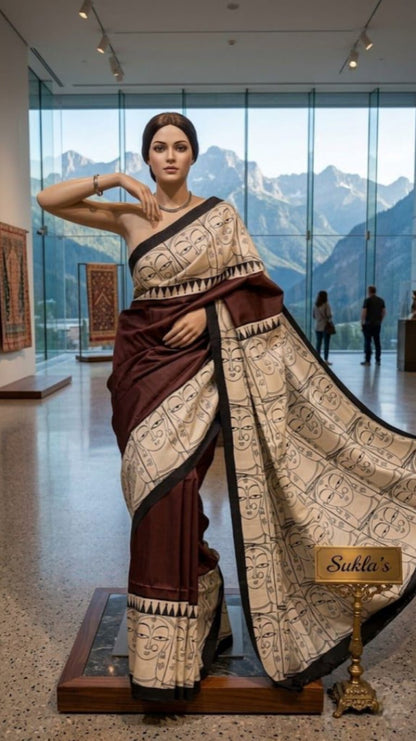 Chocolate-Brown Jamini-Inspired Block-Print Saree