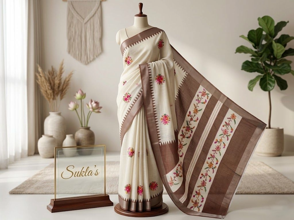 Mrittika Floral Linen Cotton Saree