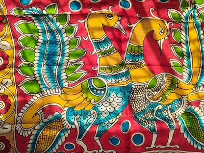 Regal Peacock Hand-Painted Silk Saree