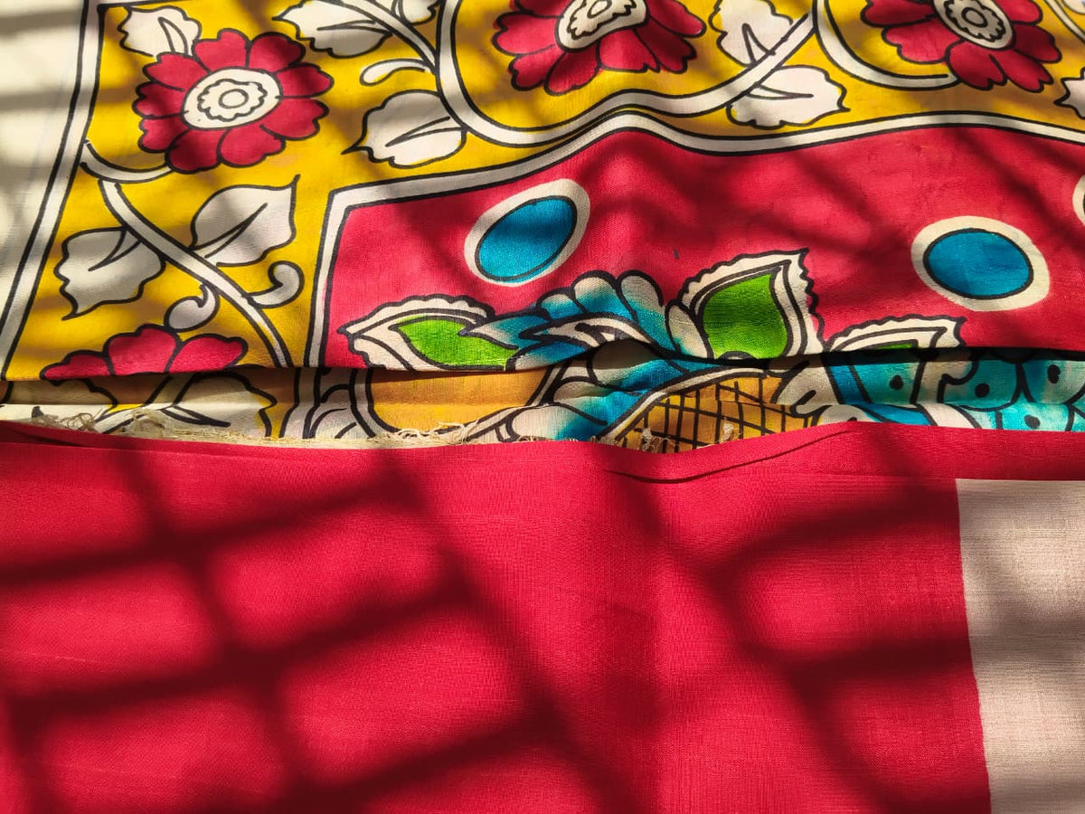 Regal Peacock Hand-Painted Silk Saree