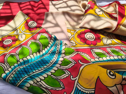 Regal Peacock Hand-Painted Silk Saree