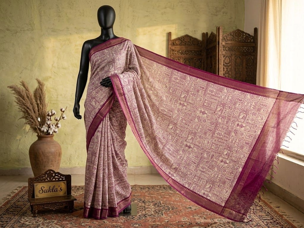 The Magenta Motif Muga Silk Saree