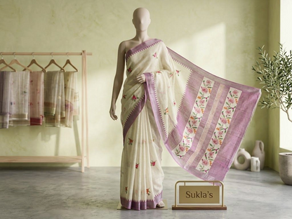 The Mauve Blossom Linen Cotton Saree