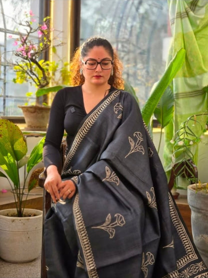 The Obsidian Motif Pure Silk Saree