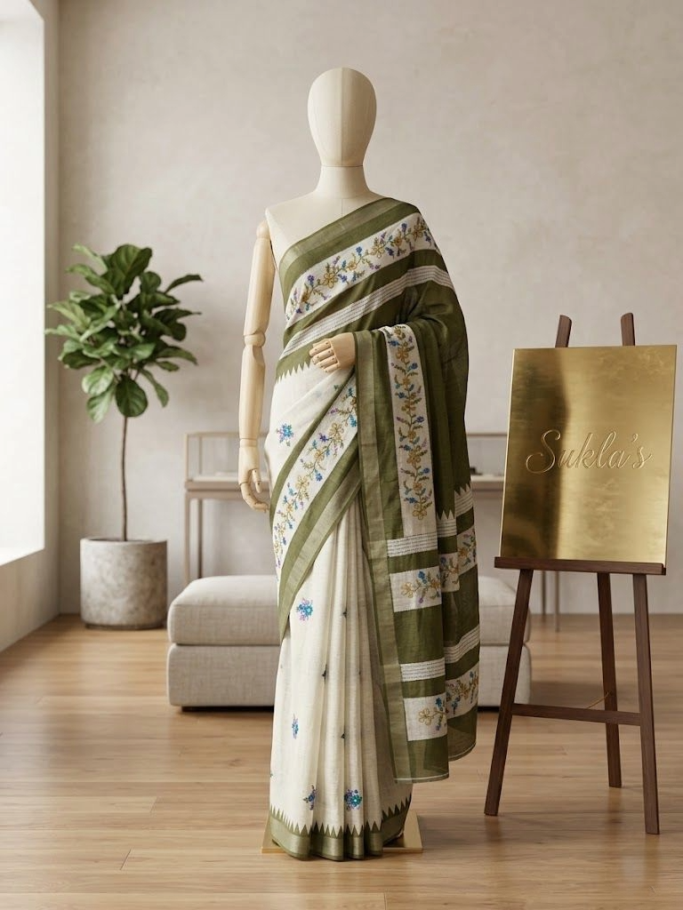 The Olivine Muse Linen Cotton Saree