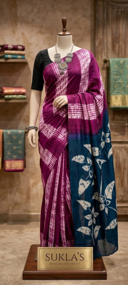 Twilight Bloom Shibori Saree