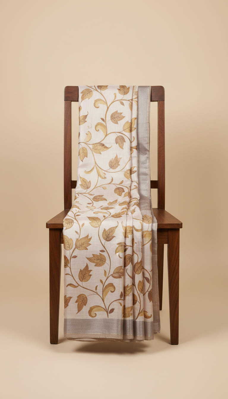 Earth Umber Vine Hand-Painted Silk Saree